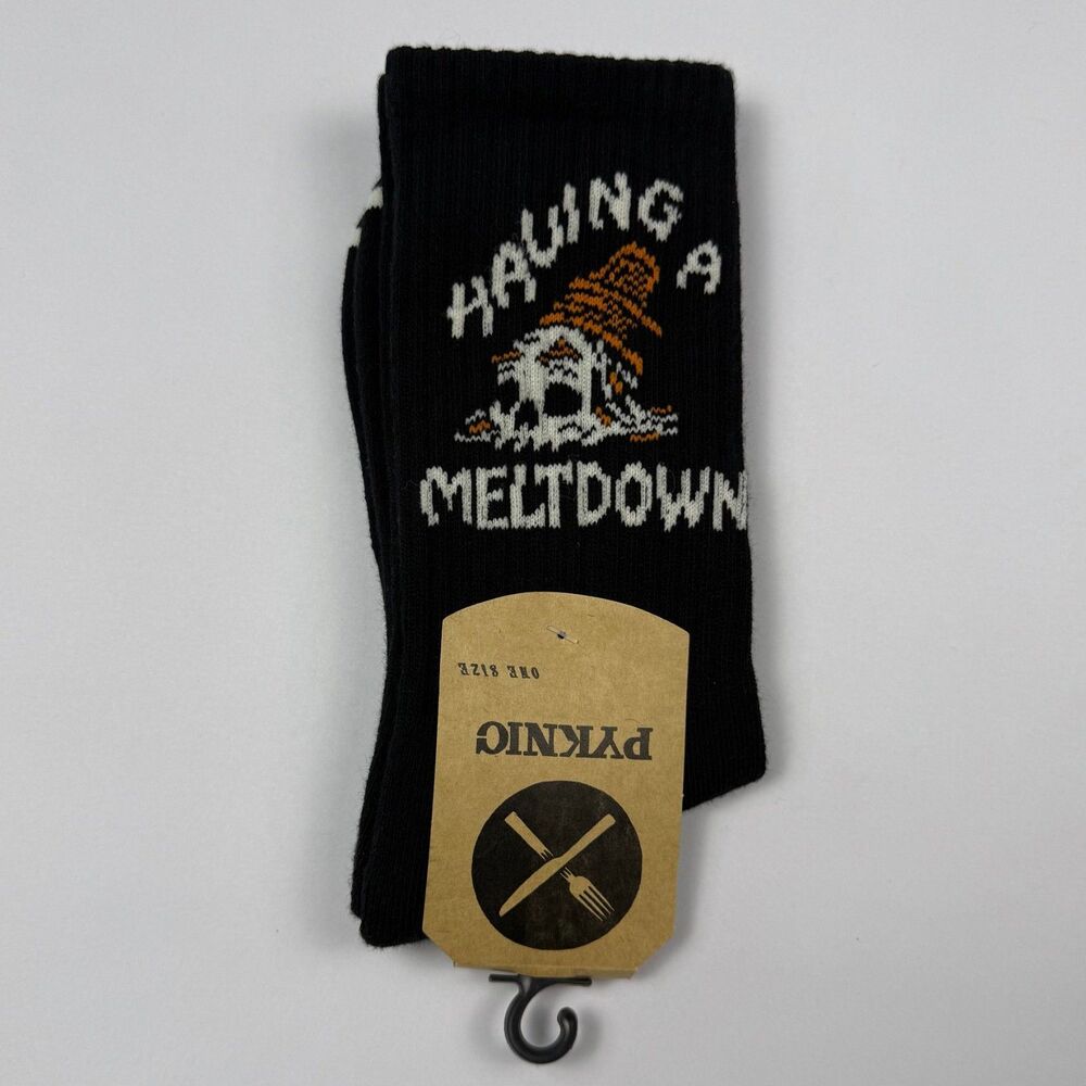 Pyknic Having A Meltdown Socks OS Black Skull Ice Cream Cone Crew NWT